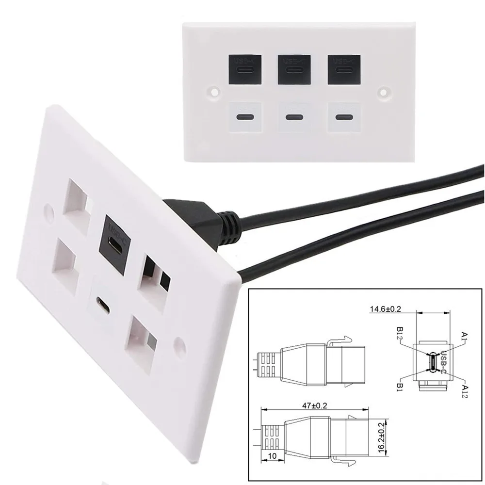 USB 3.1 Type-C FEMALE TO Type-C อะแดปเตอร์เสียบแผงตัวเมียสำหรับซ็อกเก็ตผนังแผ่นหน้า0.2เมตร