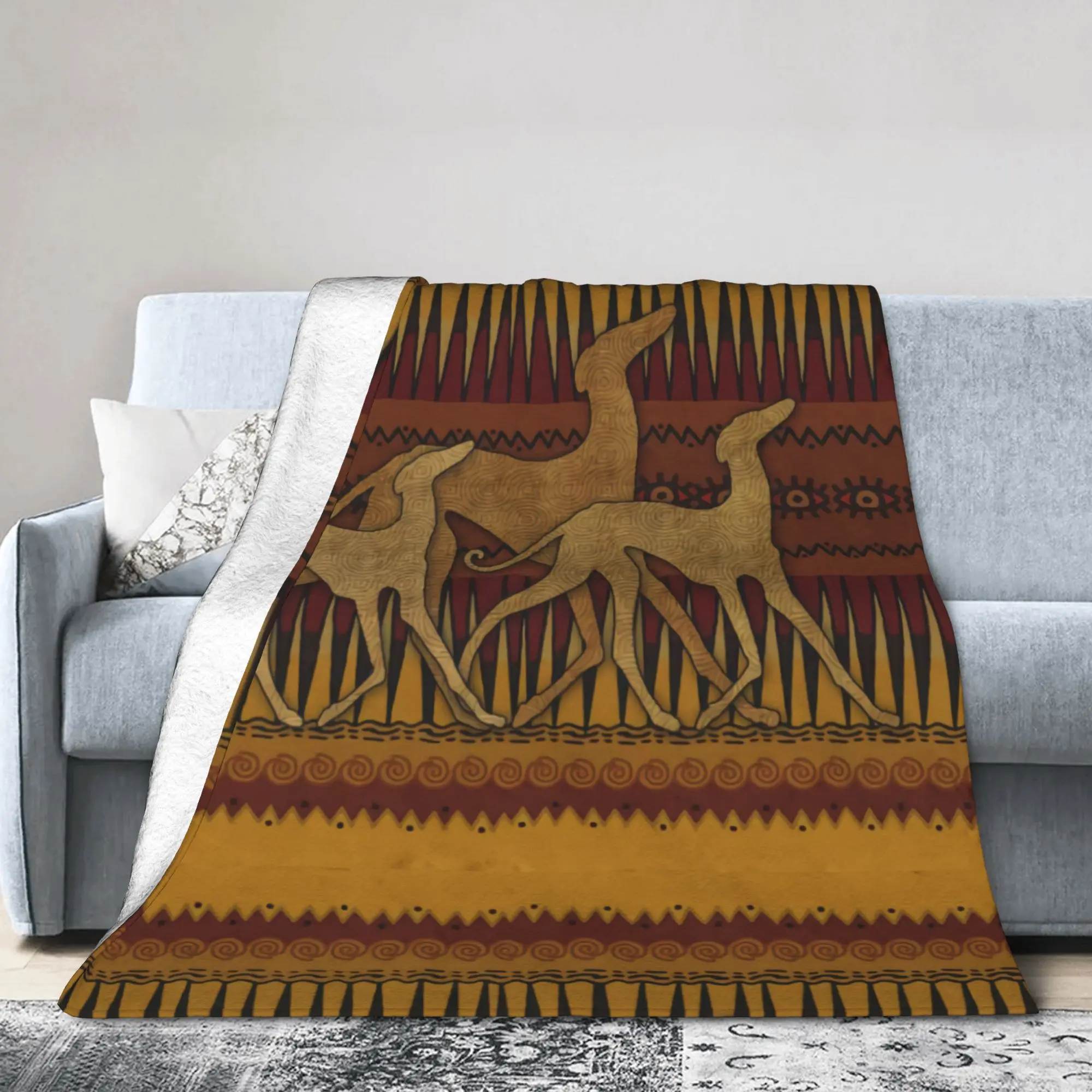 Custom 3D Printed Greyhound Whippet Dog Blankets Breathable Soft Flannel Sprint Hound Throw Blanket for Sofa Office Bedroom