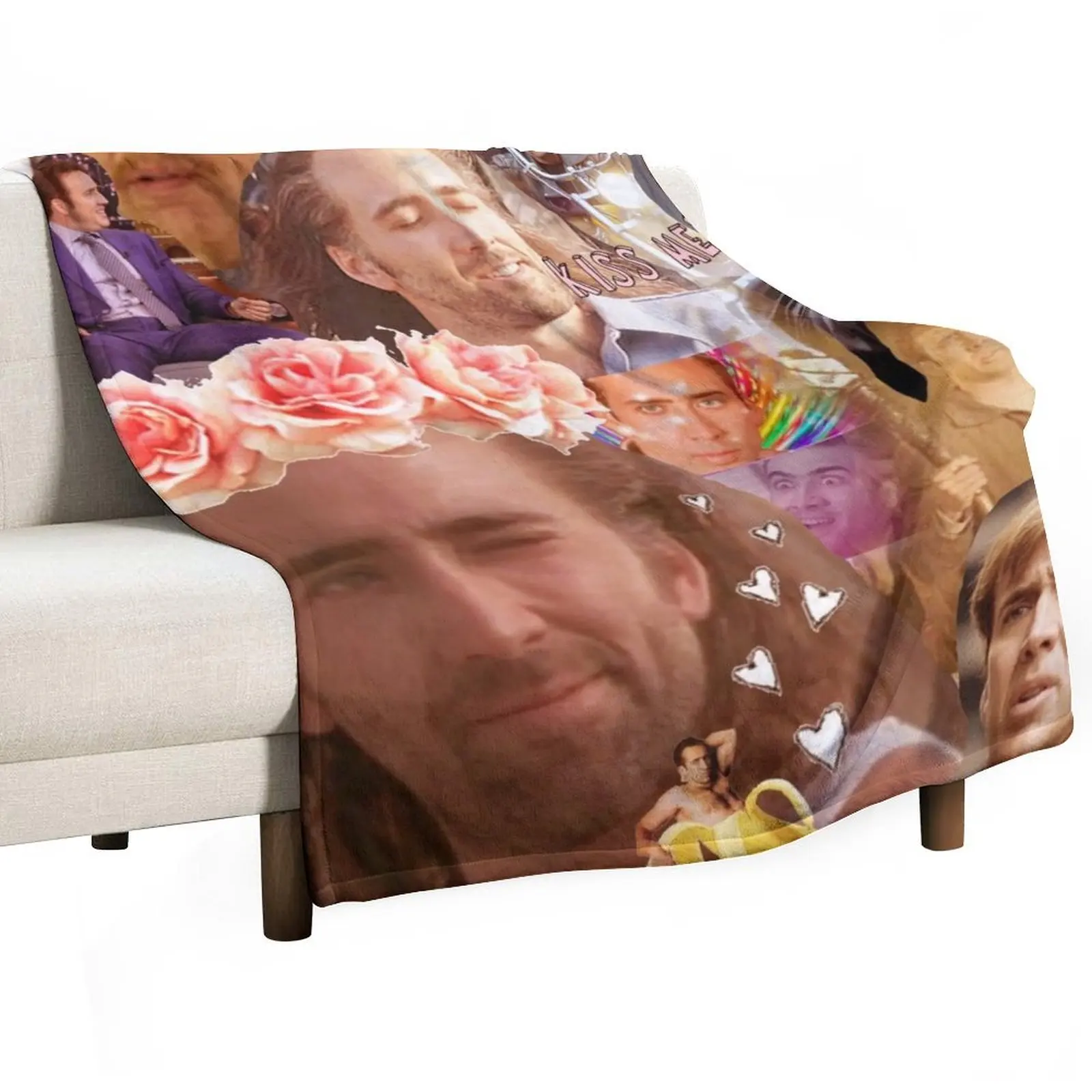 

Nic Cage Collage Throw Blanket manga Bed linens Flannel heavy to sleep Blankets