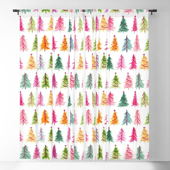 

Colorful Vintage Christmas Tree Blackout Curtains 3D Print Window Curtains for Bedroom Living Room Decor Window Treatments