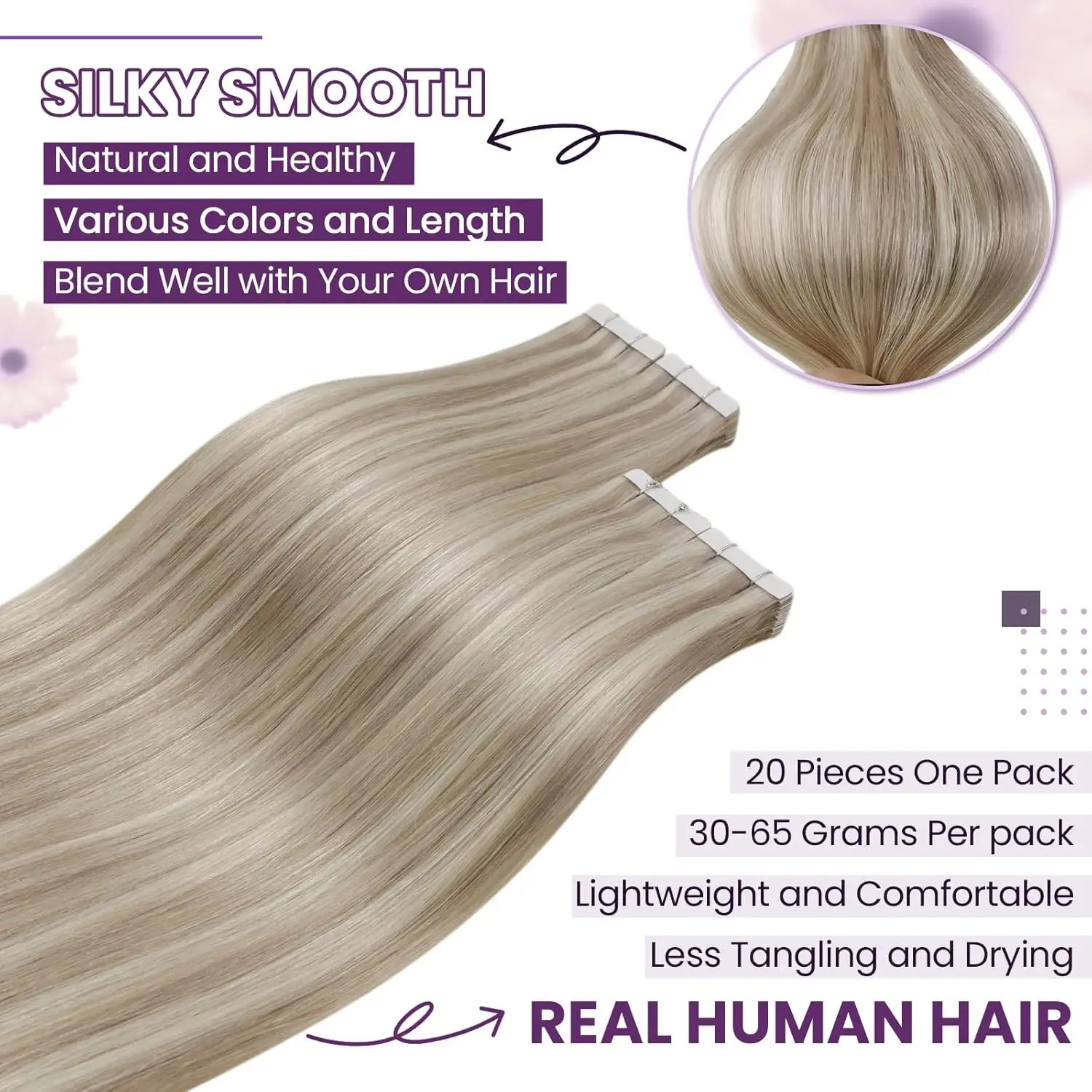 Laavoo Tape in Human Hair Extensions Prawdziwe ludzkie włosy Brazylijskie przedłużanie Prosta taśma z naturalnych włosów Remy w doczepach 20P i 40P