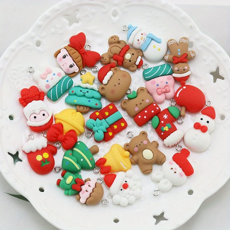10pcs Christmas Gingerbread Man Snowman Tree Bell Jewelry Making Earrings Necklaces Bracelets DIY Crafts Accessories