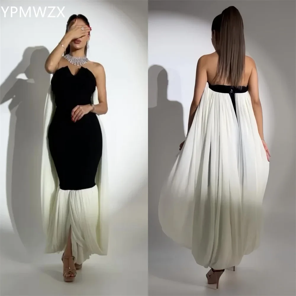 

Customized Formal Dress Women Party Occasion Prom Gown YPMWZX Strapless Trumpet Ankle Length Skirts Draped Sleeveless Bespoke Oc