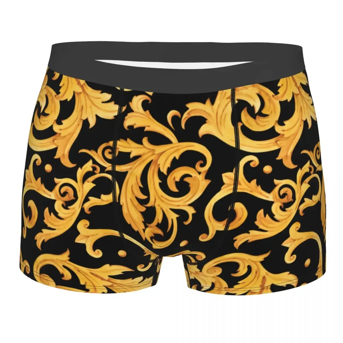 Custom Sexy Luxury Golden European Floral Underwear Baroque Victorian Rococo Style Boxer Briefs Soft Shorts Panties Underpants