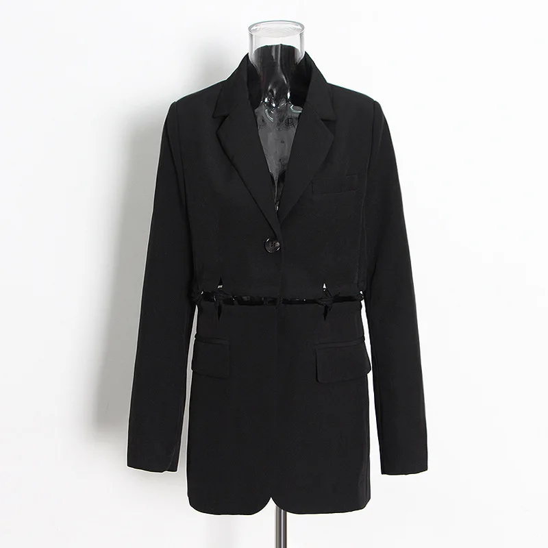 Veste trempée pour femme, robe de bureau d'affaires, manteau à coutures creuses, pantalon droit taille haute simple, nouveau