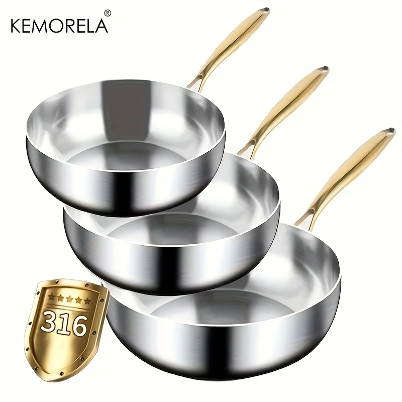 

316 Stainless Steel Frying Pan Deepened Wok Non-Stick Skillets Steak Gas Stove Induction Cooker Universal Pan Kitchen Cookware