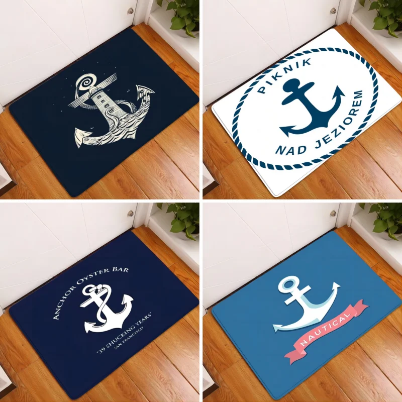 

Nautical Anchor Boat Navy Mat Living Room Home Decor Carpet Non-slip Easy To Clean Kitchen Area Rug Washable Welcome Doormats