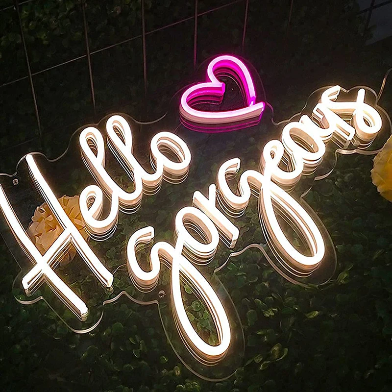 

Hello Gorgeous Neon Sign Light for Bedroom Wall Hanging Decor Love Gift for Girlfriend Led Neon Light Sign Ornament
