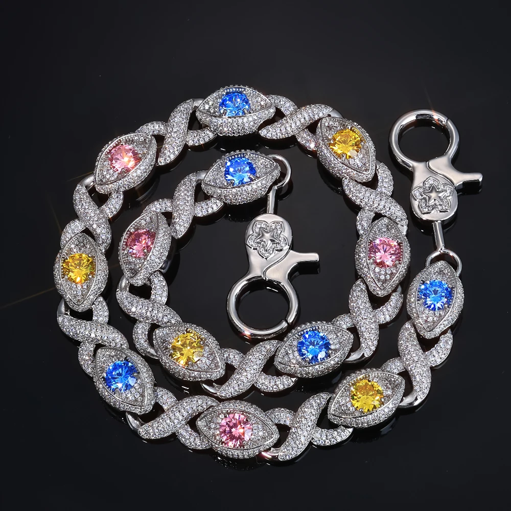 ESKEEM Custom 15mm Colorful Eye Shape Infinite Cuban Link Keychain Hip Hop Jewelry Iced Out Jeans Pocket Belt Chains for Women