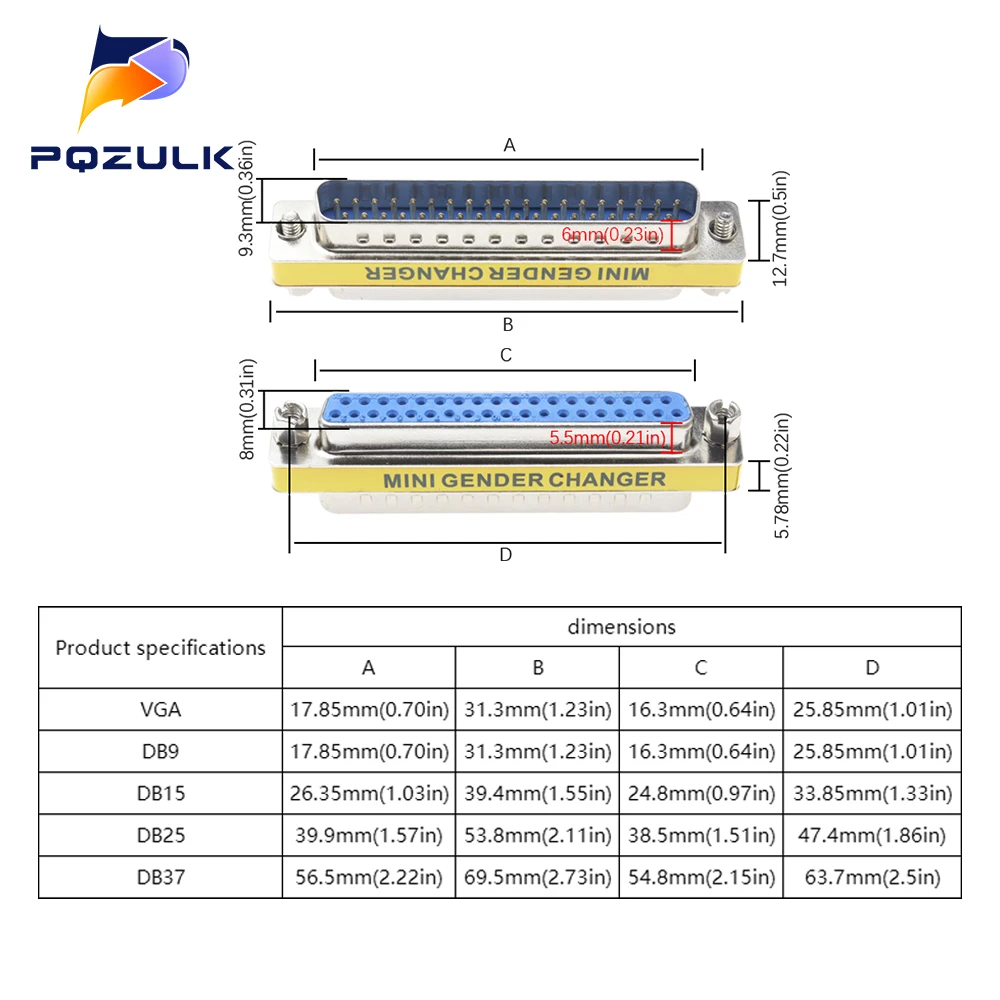 2PCS DB9/15/25/37 9Pin Male to Female/Male to Male/Female to Female/ Mini Gender Changer Adapter RS232 Serial plug Com Connector