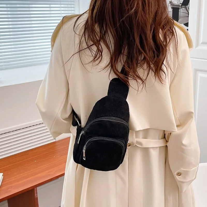 Corduroy Chest Bag Women Men Small Crossbody Sling Bag Lightweight Casual Shoulder Phone Pouch for Daily Student