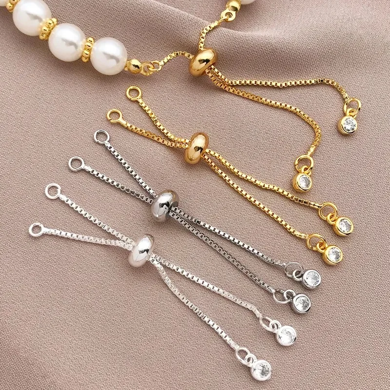 2pcs 18K Copper Plated Real Golden with Zirconium Pull-out Bracelet, DIY Bracelet, Necklace, Bead Jewelry Making Accessories