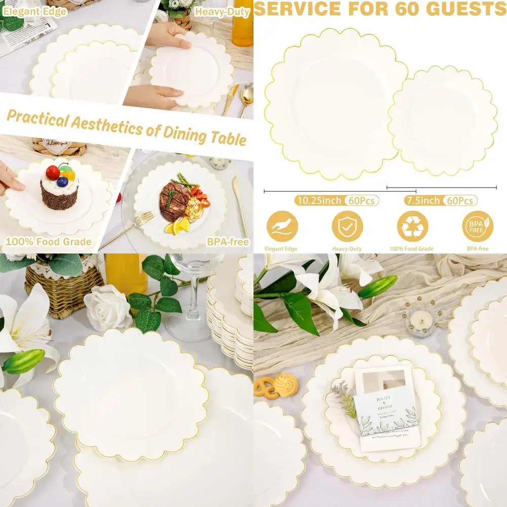 

Упаковка из 120 сверхпрочных пластиковых тарелок цвета слоновой кости с золотым ободом для Дня благодарения, свадеб и дней рождения