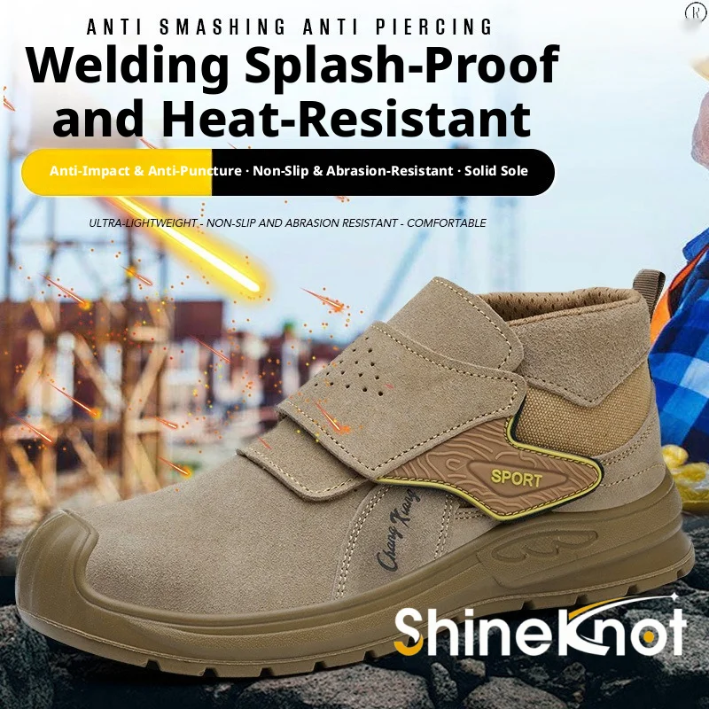 SHINEKNOT Anti Smashing Anti Stabbing Anti Scalding Heat-Insulating Breathable Wear-Resistant Solid Labor Protection Shoes