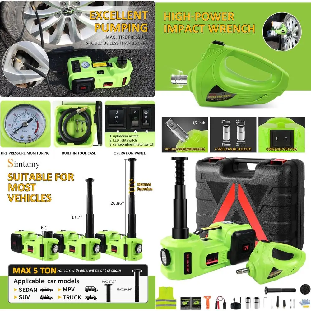 

12V 5-Ton Electric Car Jack Kit for SUV, MPV, Sedan, and Truck - 6.1-20.86 Inch Lifting Range with Impact Wrench for Tire Change