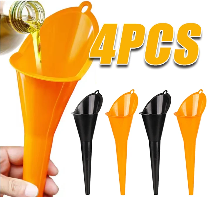 

4PCS Automobile Long Handle Funnel Splash-proof Plastic Oil Funnel Hands-free Small Diameter Gasoline Tools Car Accessories