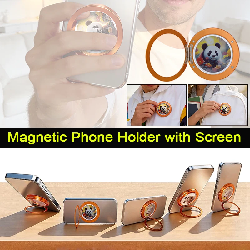 

Universal Magnetic Phone Holder with 6 Colors E-Ink Screen NFC Custom Photo Keychain APP Control Smart Badge for Music Playback