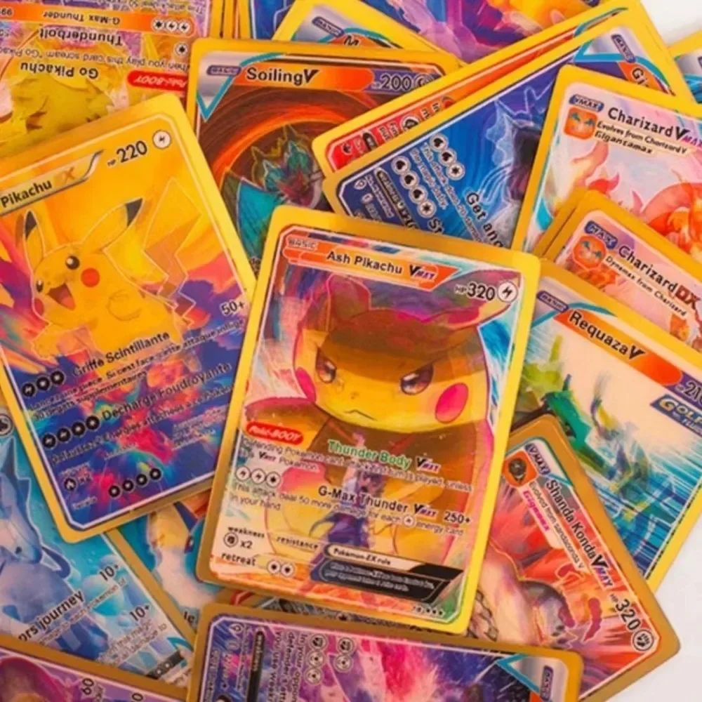 NEW 50Pcs Pokemon 3D Shining Rainbow Cards English Vmax Gx Charizard Pikachu Trading Game Collection Battle Card Children Toys