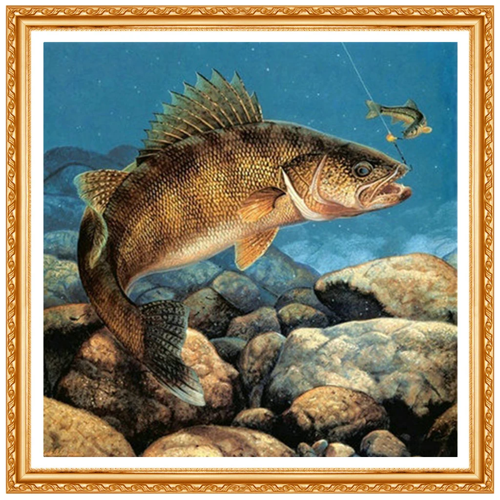 Diy Diamond Painting Cross Stitch Fish  Diamond Embroidery Round Full Pattern Rhinestone Kits For Needlework XC563