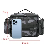 Black Fishing Tackle Shoulder Bag Storage Waist Bag，Outdoor Sports Bag with Fishing Rod Holder 3