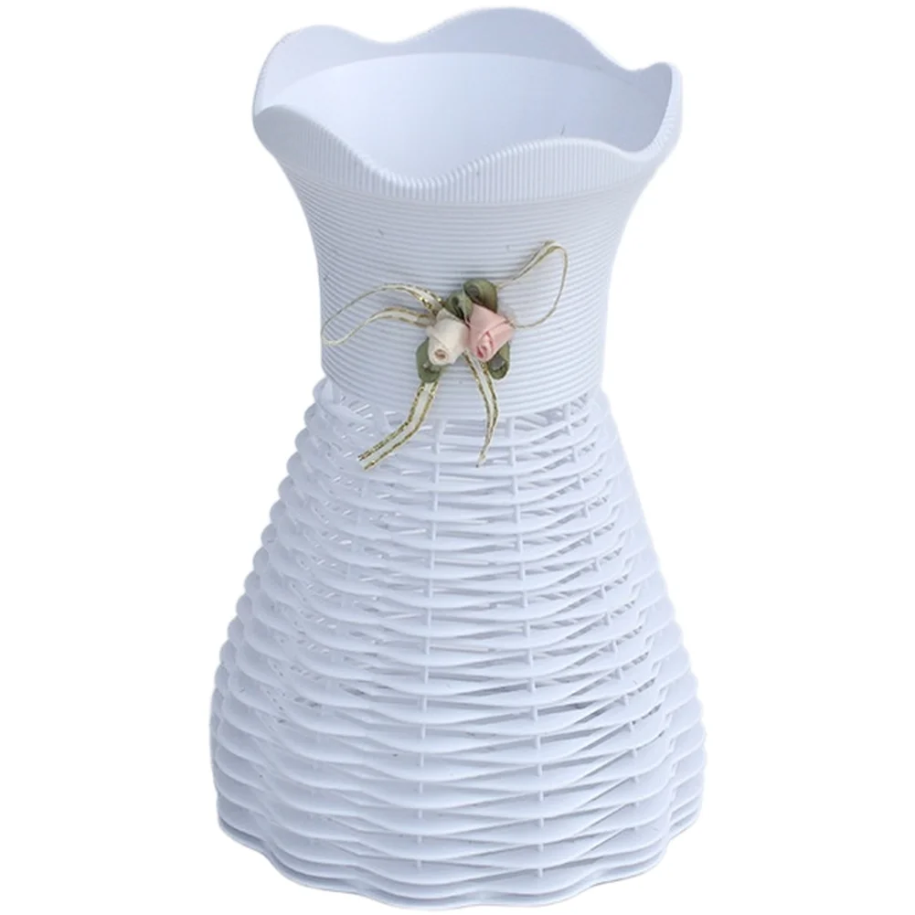 Natural-Looking Woven Plastic Vase for Tabletop or Floor Display That Matches Scandinavian Furniture and Neutral Color Schemes