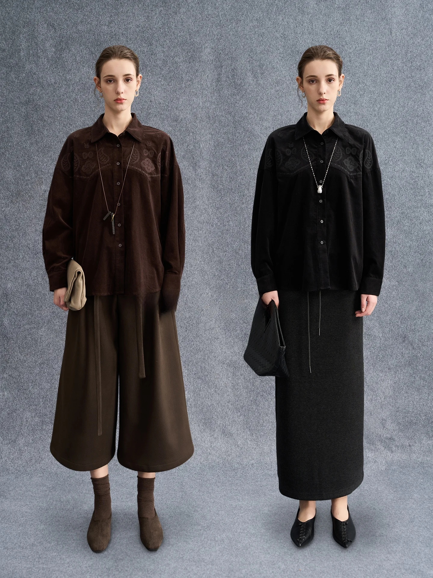 

Женский новый кардиган Dan Ran из вельвета с вышивкой в стиле ретро, с отложным воротником, длинными рукавами, премиум-класса