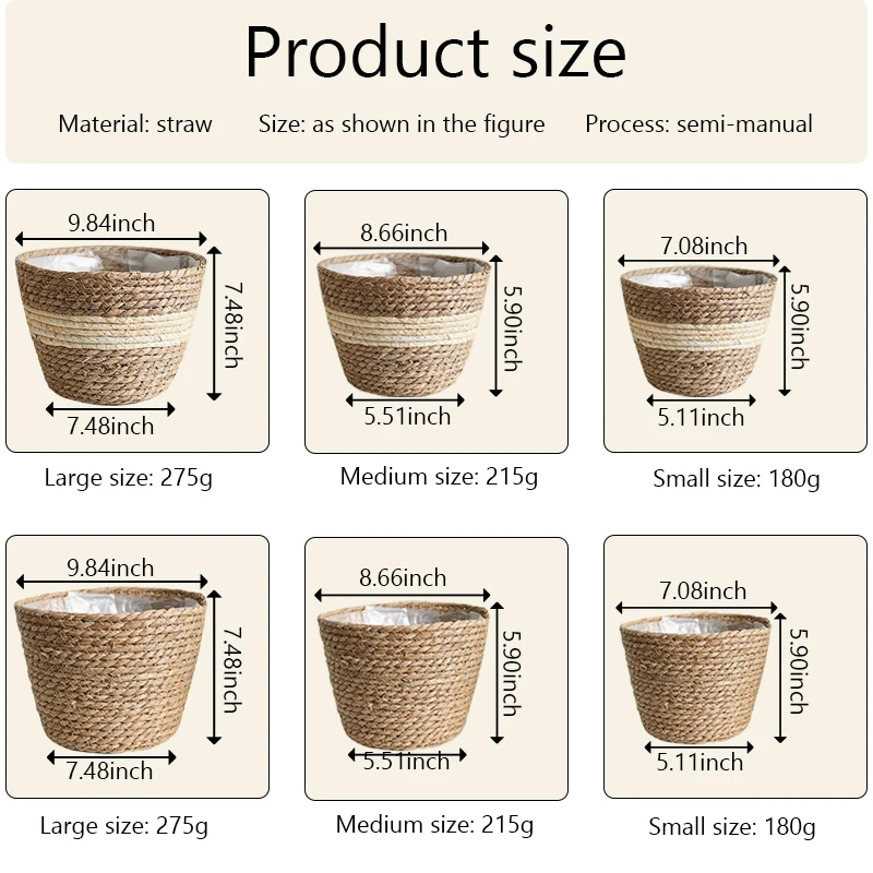 Seagras Woven Flowerpot Potted Handmade Flower Plant Container Garden Grass Planter Straw Basket Home Balcony Storage Decorative