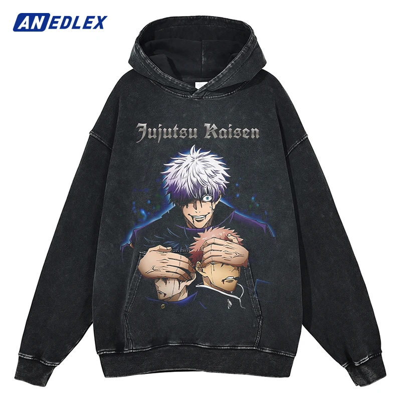 

Hip Hop Men Streetwear Black Vintage Hoodie Sweatshirt Anime Graphic Washed Hoodie 2022 Autumn Harajuku Cotton Hooded Pullover
