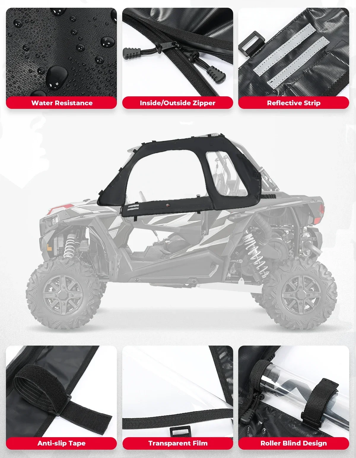 KEMIMOTO UTV Soft Upper Door Set Kit Compatible with Polaris RZR XP 1000 / XP Turbo RZR 900 /S 900 2014-2023 Soft Cab Windshield