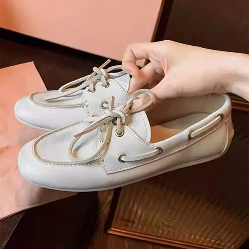 

Роскошные дизайнерские женские лоферы, нескользящая кожаная обувь на мягкой подошве для женщин, осенние легкие удобные балетки на шнуровке