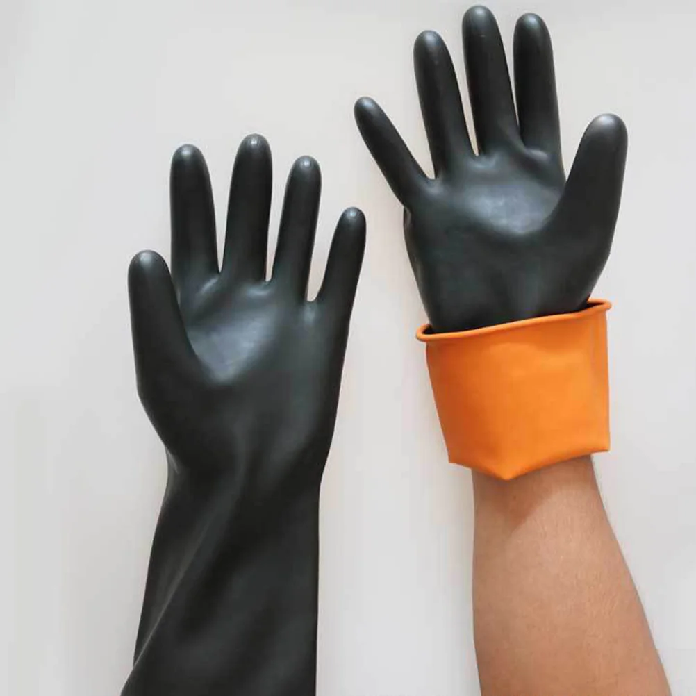 

Extended Rubber Gloves 1 Pair Black Extra Thick Wear Resistant Industrial Safety Work Full Forearm Protection Natural