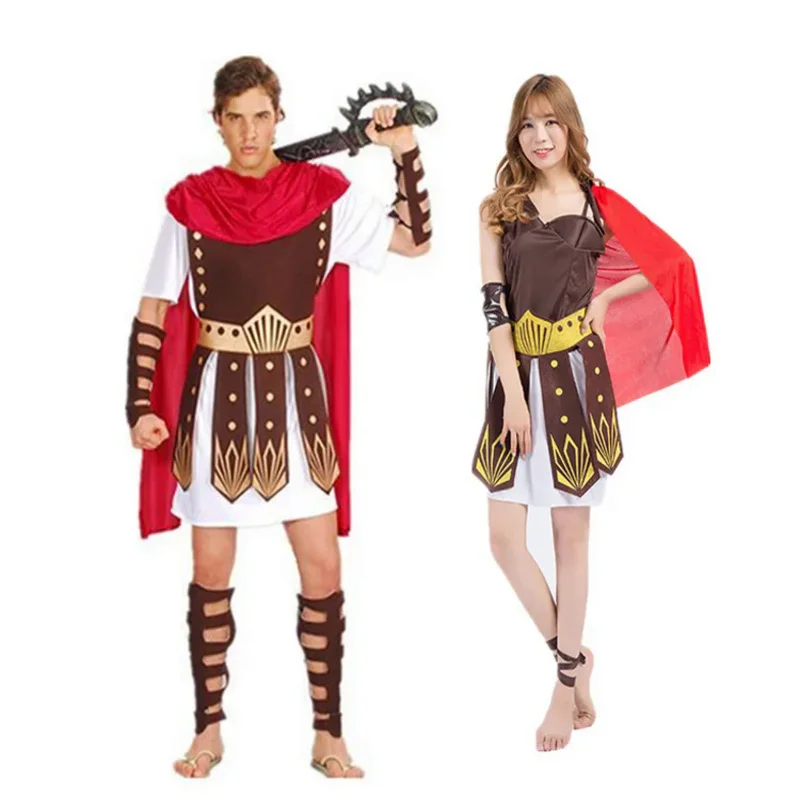 

Halloween Purim Adult Ancient Roman Greek Warrior Gladiator Costume Knight Caesar Costumes Cosplay for Men Women Couple