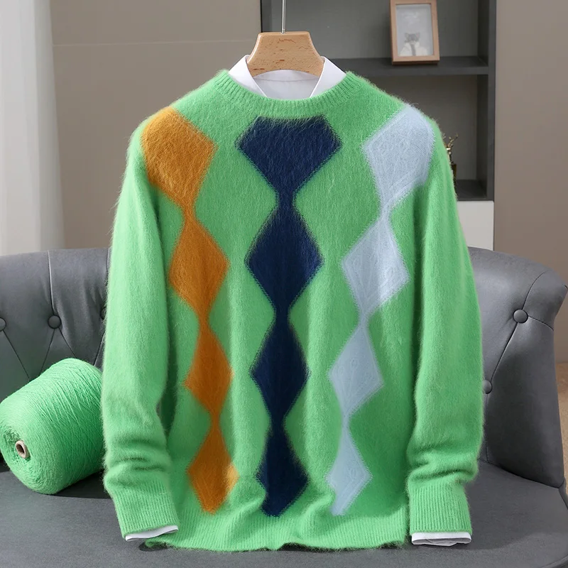 2025 Mink Cashmere Sweater O-neck Pullovers Men's Loose Oversized S-3XL Knitted Bottom Shirt Autumn Winter New Casual Men Tops