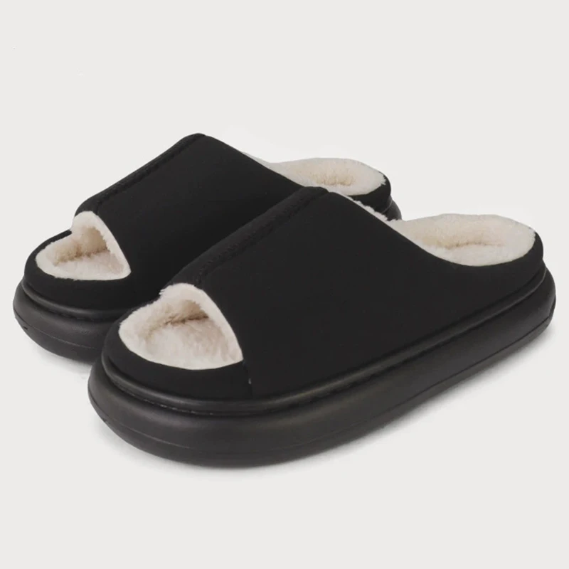 قصيرة أفخم اللمحة تو النعال للنساء فو الجلد المدبوغ سميكة القاع نِعال من الفراء امرأة شتاء 2025 داخلي الراحة أحذية المنزل الدافئة