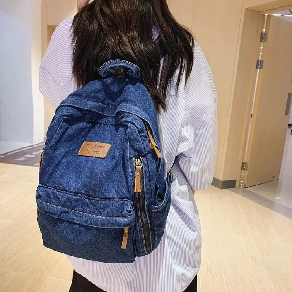 แฟชั่นกระเป๋าเป้สะพายหลัง DENIM ความจุขนาดใหญ่ Rucksack คาวบอยกระเป๋านักเรียน Casual Retro นักเรียนกางเกงยีนส์กระเป๋านักเรียน