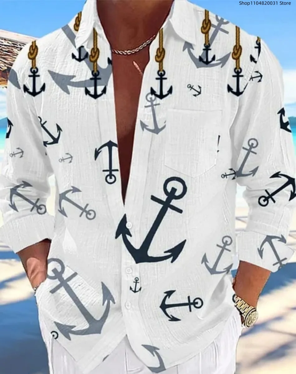 

New Men's Casual Shirt Hawaiian Shirt Men's Summer 3D Printed Navy Pattern Shirt Casual Short Sleeve Shirt Men's Clothing Breath