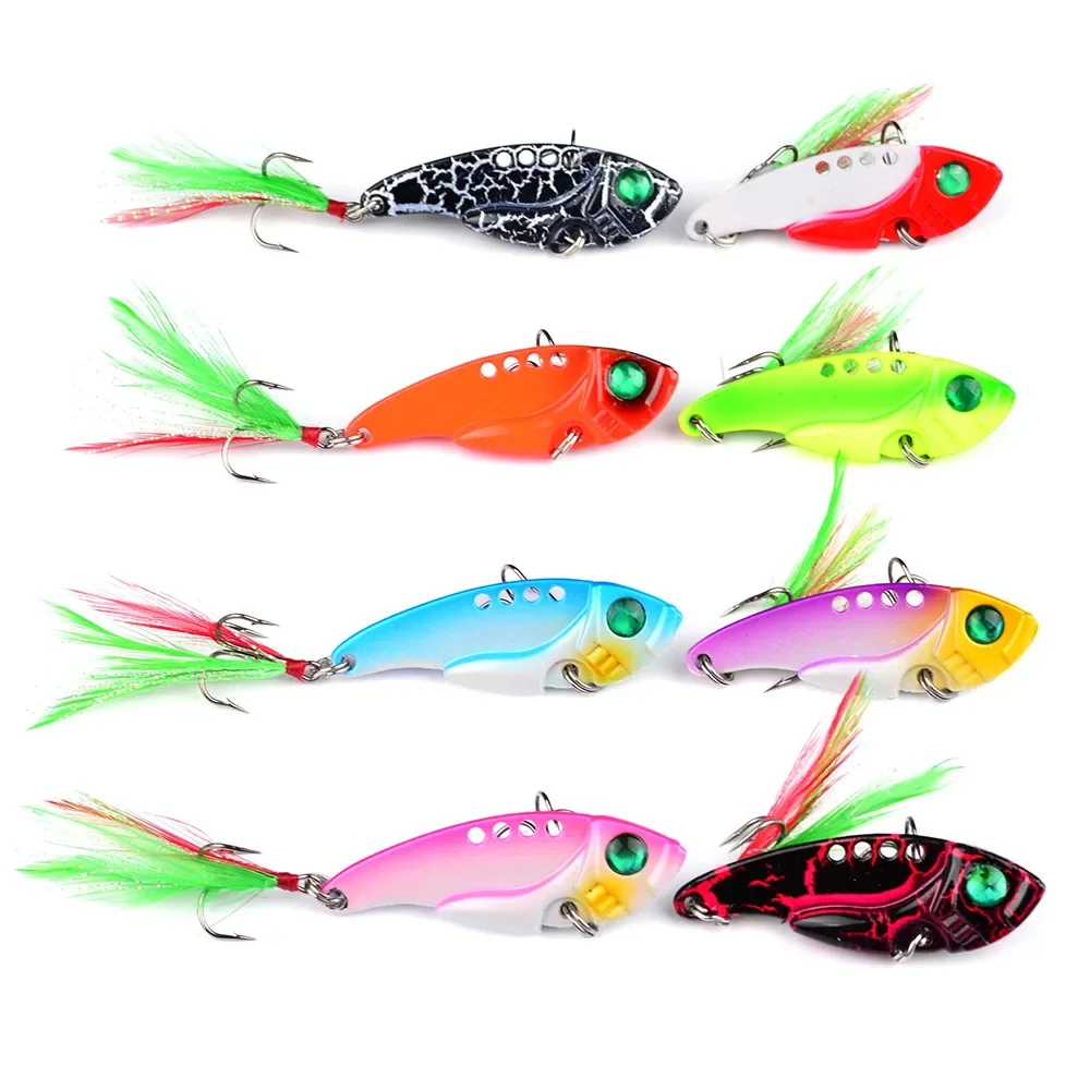 Señuelos de pesca cuchara para Lucio 50mm 10,5g 8 colores con anzuelo triple cuchara oscilante cebo duro de Metal Vib Spoonbait aparejos de pesca