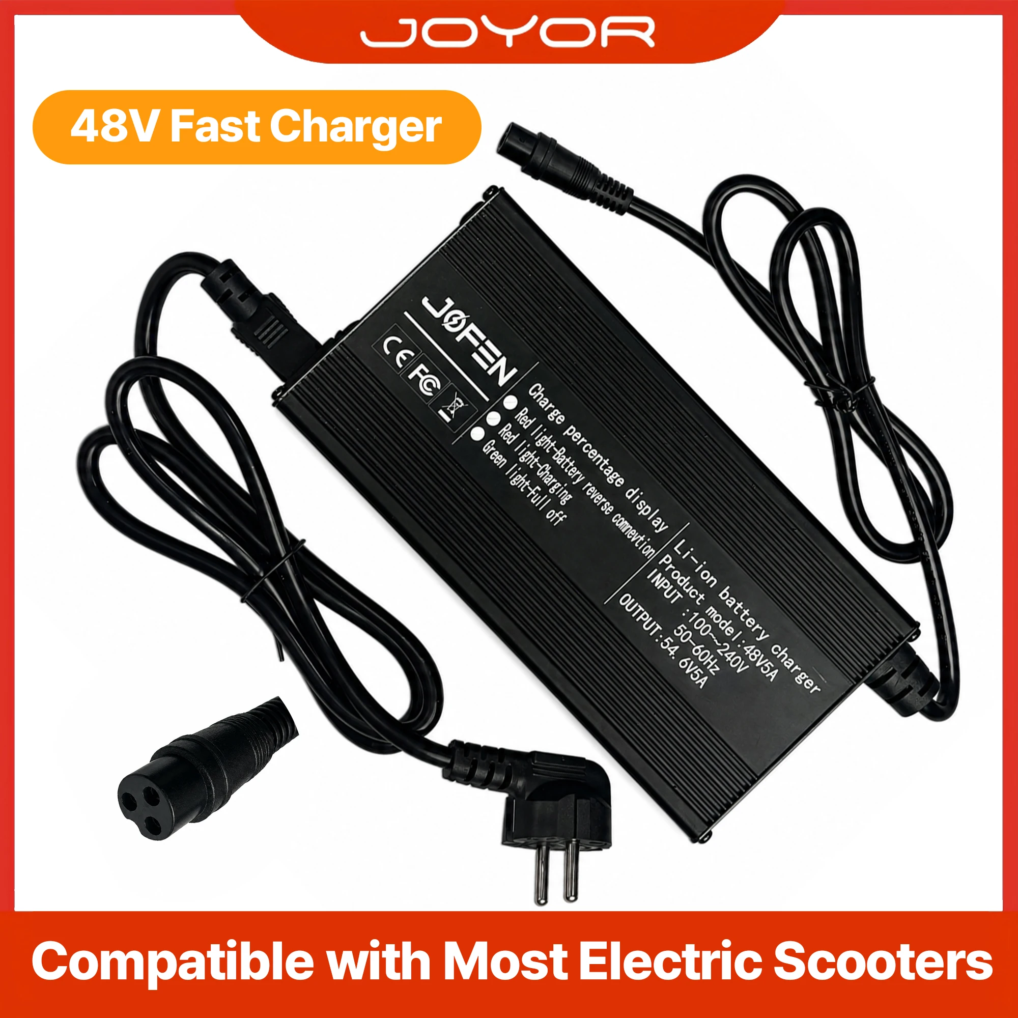 Cargador de batería de litio de 48V, 5A, 54,6 V, adaptador de corriente de carga rápida para bicicleta eléctrica, Li-ion, 100-240V, enchufe europeo y estadounidense