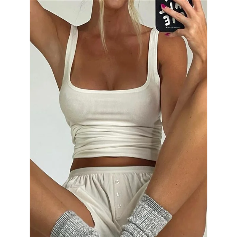 Dames zomerloungeset geribbelde gebreide crop tanktops en korte sets met zakvakantie-outfits