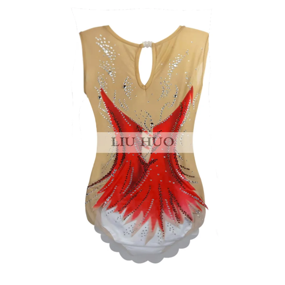 LIUHUO-Robe de Patinage Artistique pour Femme et Fille, Tenue de Performance sur Glace, Aqthmique, Compétition, Justaucorps Rouge, Collants Aérobique