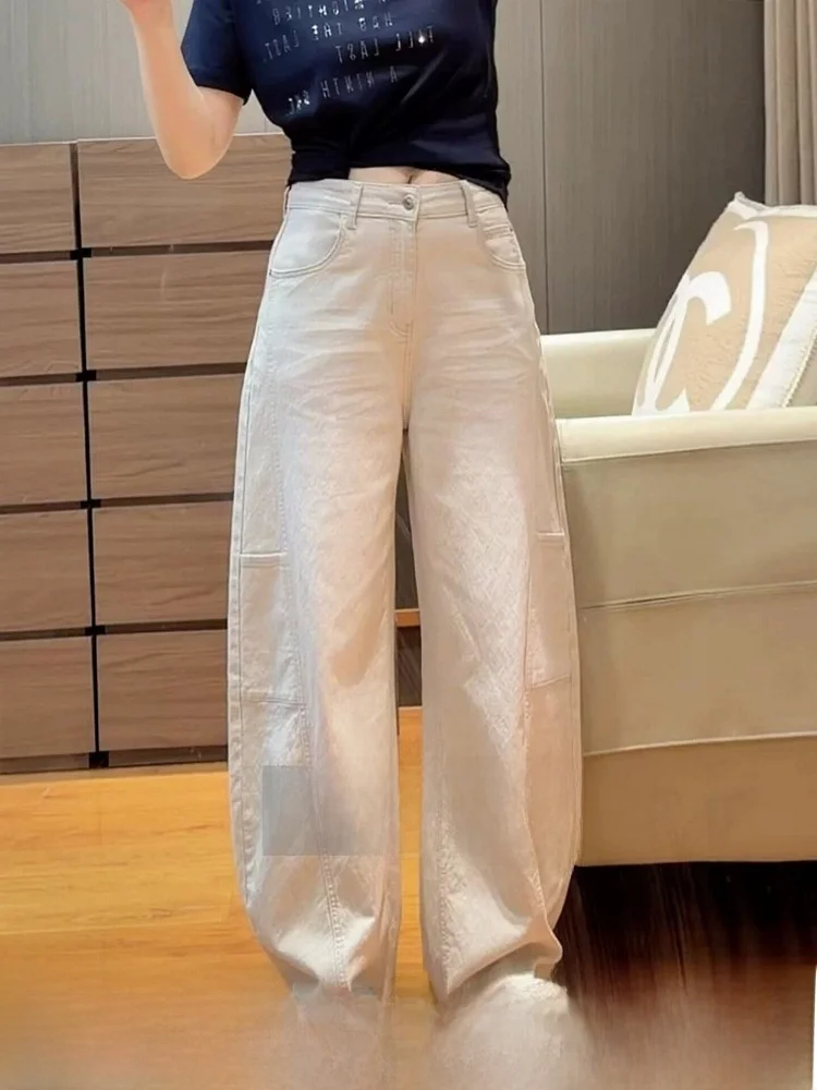 

High Waist Straight Leg Thin Denim Jeans Women's Wide Leg Pants High Waist Slimming Trousers Commute Style Pure Color