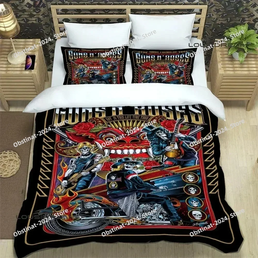 

3d Guns n'roses band retro Bedding Set Printed single Comforter Quilt Bed Cover Duvet Cover Pillow Case 3 Pieces Kids Adult Size