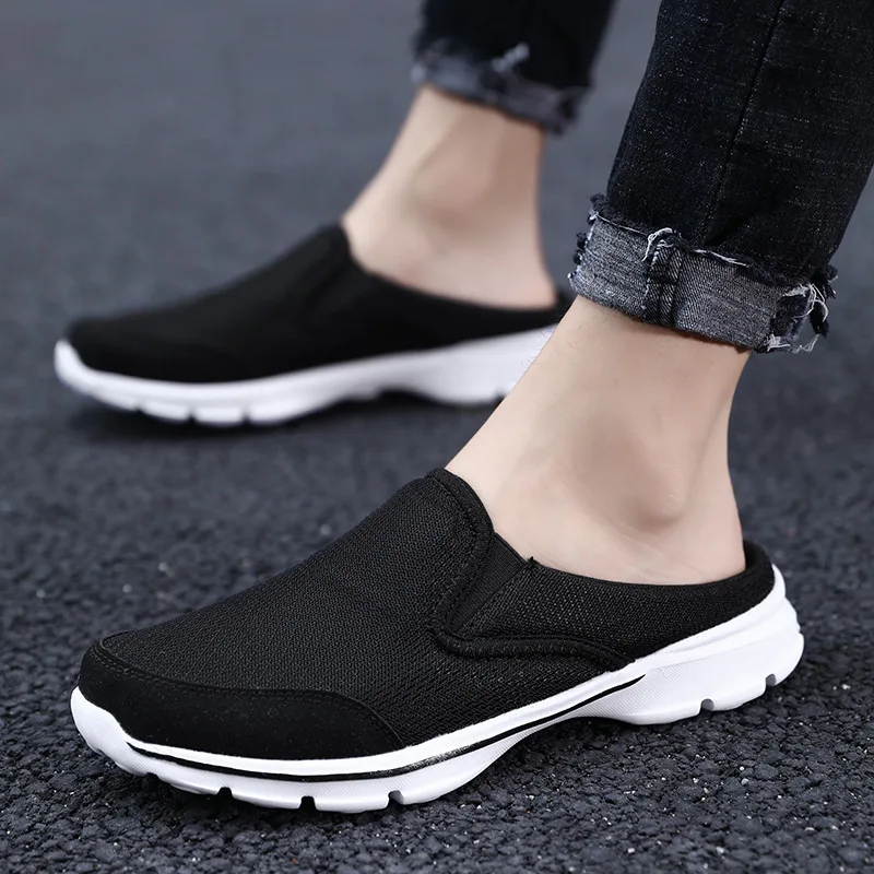 Men Casual Mules Super Light Mesh Slippers Closed Toe Half Slipper Breathable Male Flats Shoes Outdoor Slip-on Footwear