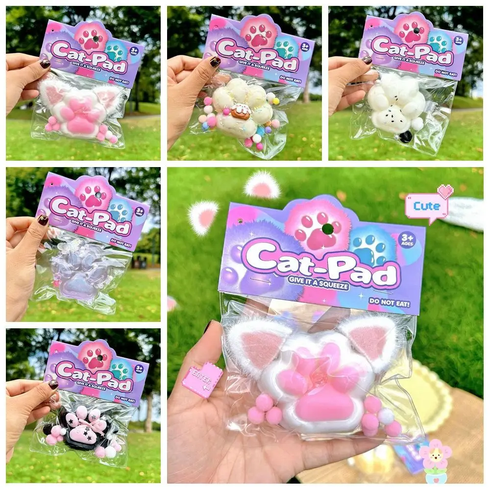 Sensory ของเล่น TPR Cat Paw ช้า Rebound ของเล่นไข่มุกโปร่งใสบีบ Cat Paw Creative Bow Cat Claw Pinch ของเล่นตกแต่ง