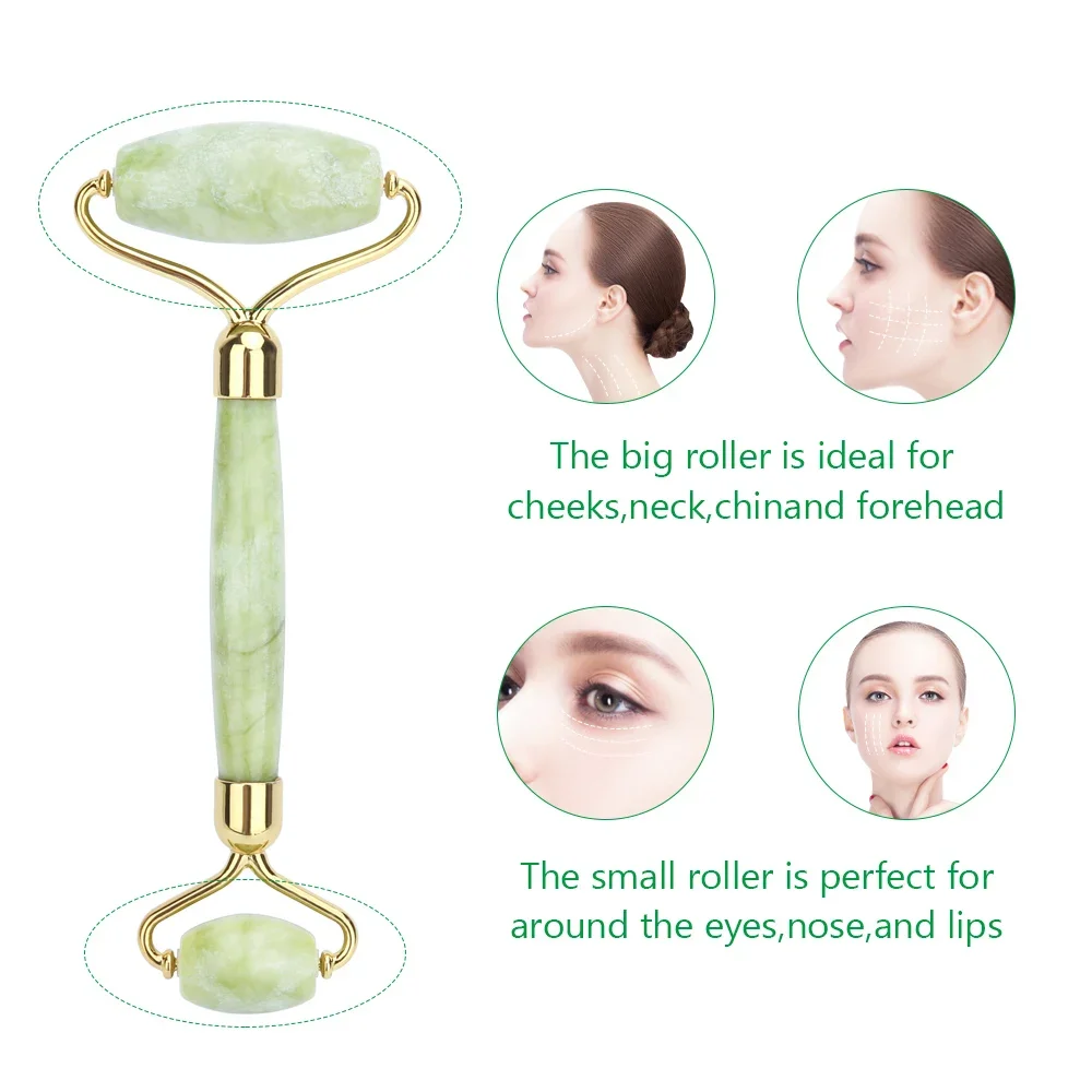 Natural Stone Jade Roller Face Lift Massager Genuine Green Jade Stone Facial Roller for Chin Neck Beauty Massage Tool Anti Aging