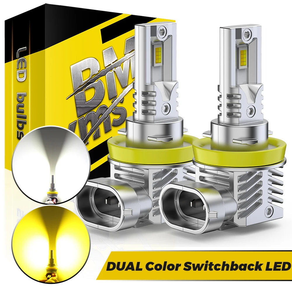 

BMTxms 2PCS H11 H10 HB4 HB3 LED Fog Lights Dual Color Switchback H8 9145 9005 9006 Led DRL Lamp For Toyota Honda Dodge GMC Smart