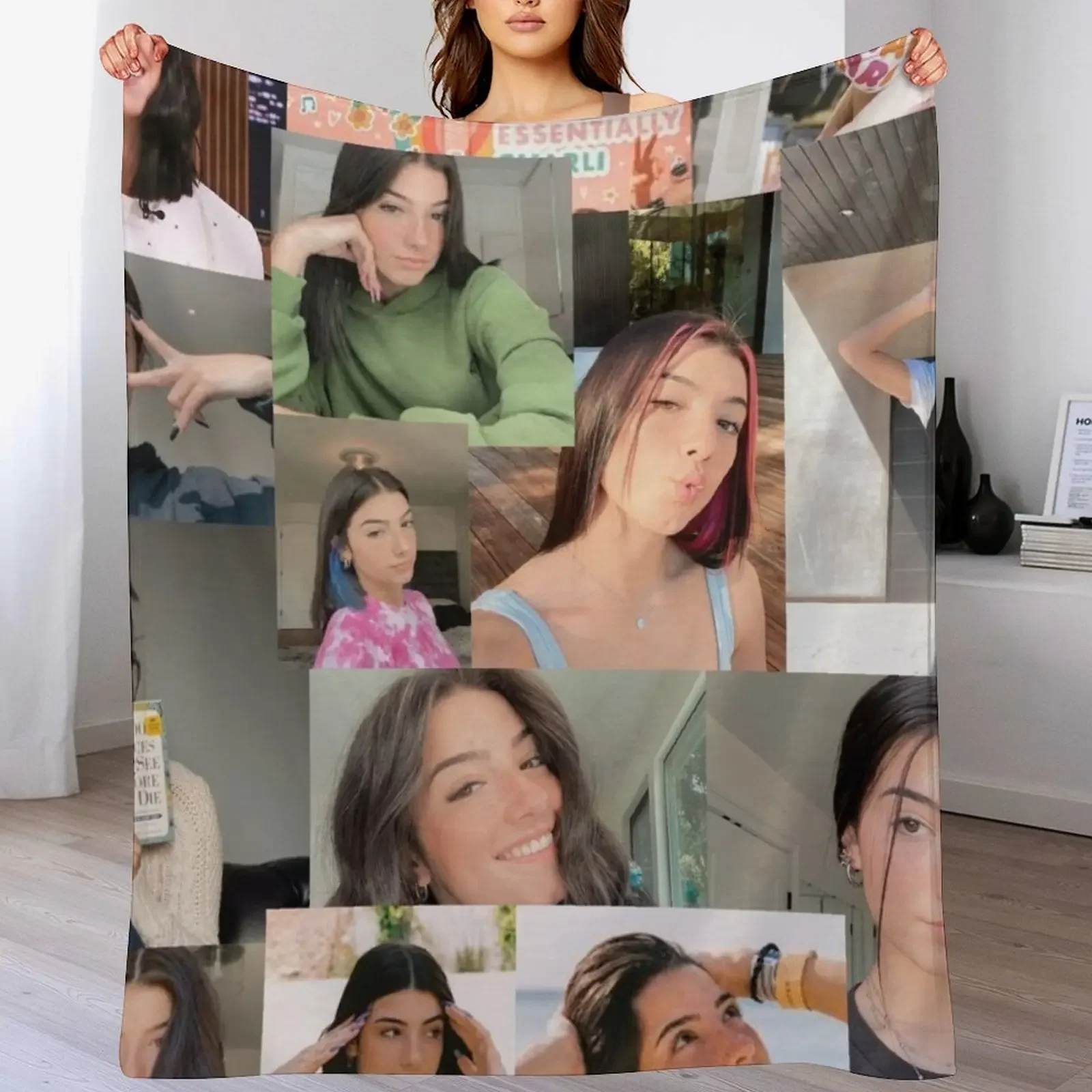 Charli D'Amelio collage Throw Blanket Color Fast Cozy Throw Blanket