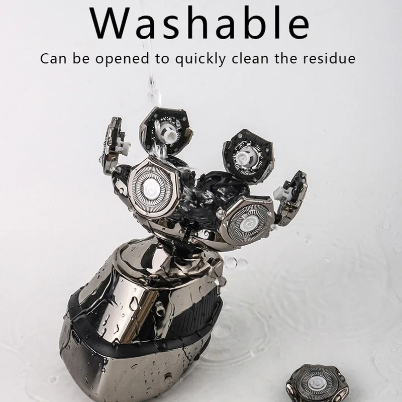 เครื่องโกนหนวดไฟฟ้าแบบชาร์จไฟได้สำหรับผู้ชาย5ใน1 4D เครื่องโกนหนวดไฟฟ้าแบบใบมีดโกนหนวด7แบบลอยเครื่องเล็มขนจมูกเคราทำความสะอาดใบหน้าของผู้ชาย