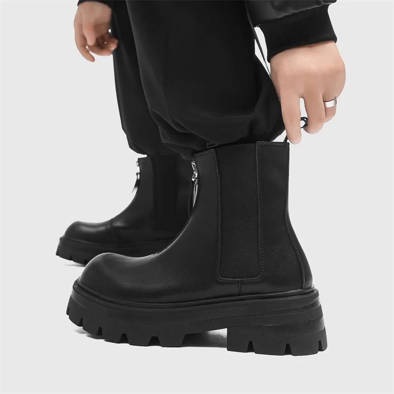 Shoes for Men Fashion Platform Boot Designer British Style Business Casual Men Boot Motorcycle Chunky Ankle Booties Botas Hombre