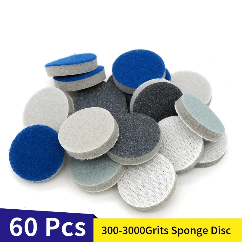 

1 Inch 25mm Round Sponge Sanding Disc Sandpaper Hook and Loop 300-3000 Grits for Polishing Grinding (Pack of 60)